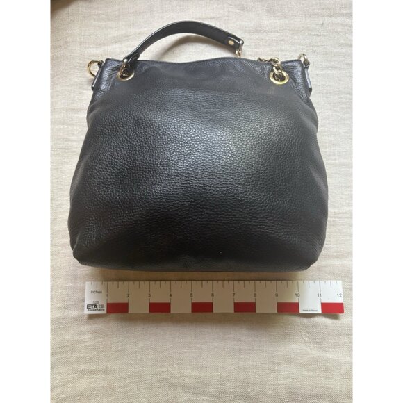 Michael Kors Black Pebbled Leather Gold Chain Shoulder Handbag Purse Satchel - Picture 11 of 13